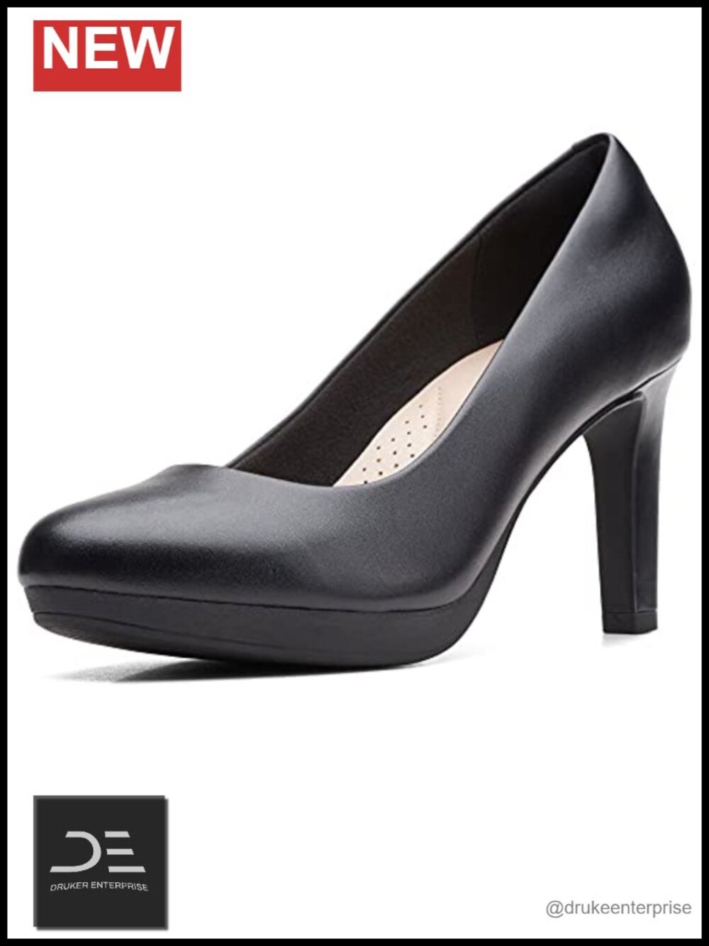 Clarks Womens Ambyr Joy Pumps Black Leather 85mm Heels Business Casual